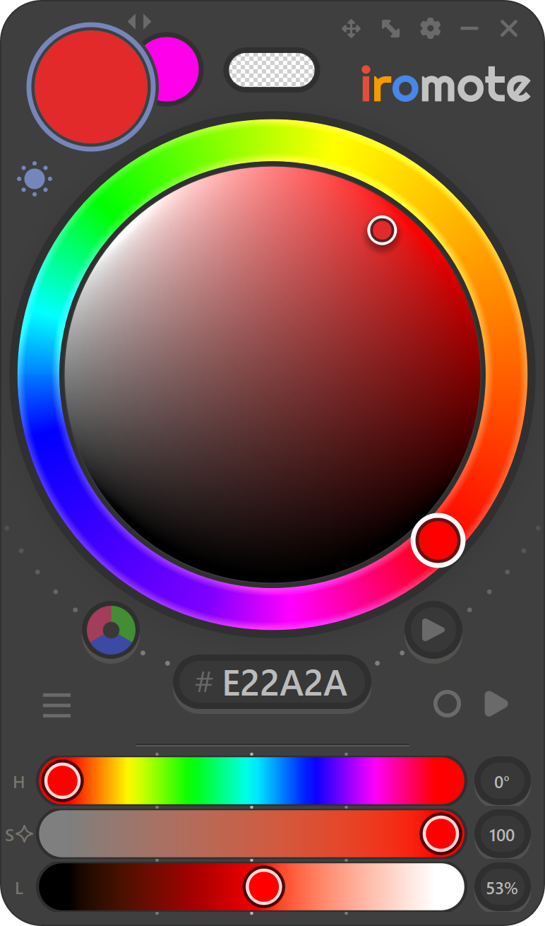 iromote in dark mode with the circle picker